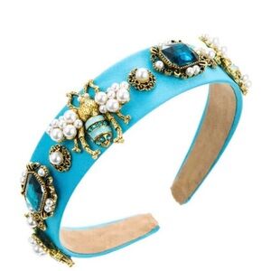 Embellished Blue Headband with Gold Accents